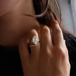 Anillo de Compromiso Vintage con Moissanita de Corte Brillante, Plata de Ley 925, Chapado en Oro Amarillo, TISHYA DIAMOND, Anillo de Boda para Mujer, Joyería Fina - Product Image 2