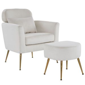 Sillón Individual de Franela para Interiores, Semi-Desmontado, con Patas y Pedales Dorados, Color Beige, para Sala de Estar - Product Image 3