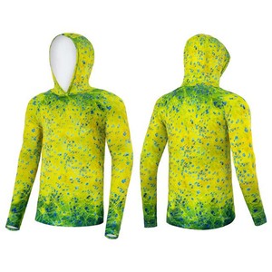 Sudadera con Capucha de Manga Larga para Hombre, Estampado por Sublimación, Protección UPF 50 Anti-UV, Ropa de Pesca, Patrón Amarillo y Verde - Product Image 1