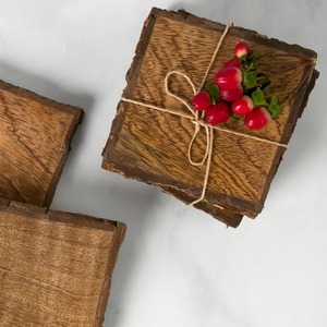 Square Wooden <b>Coasters</b> <b>Set</b> Natural Wood Grain Retro Design Non-Slip Mats for Table Decor At Best Price - Product Image 4