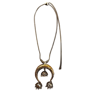 Oxidised Link Chain with Three Jhumka Pendant Gold Plated Turquoise Shell Jewelry - Product Image 2