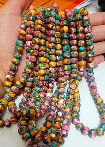 Perles rondes en nacre de Mohave rose, bleu, cuivre et turquoise, 8 mm, brin de 7 pouces - Product Image 4