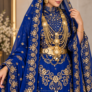 Conjunto de Lujo Azul Rey para Novia con Bordado Dorado y Lentejuelas para Vestido de Boda Somalí - Product Image 2
