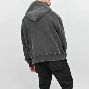 Hoodie Unisexe Femme Homme Effet Délavé Acide, Design Vieilli, Coupe Oversize Épaules Tombantes, en Mélange de Coton Uni avec Poche, Style Streetwear - Product Image 5