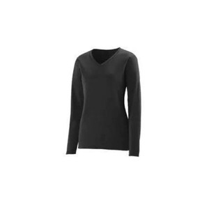 T-shirt d'été décontracté noir pour femme STELLAR, col en V uni, tricoté, manches longues, coupe classique, 100 % coton, 240 g, imprimé sérigraphié - Product Image 1