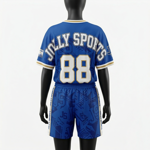 Ensemble maillot et short de football en polyester mesh GSM Premium 200 SEL, bleu, blanc, or, personnalisable pour femmes - Product Image 4