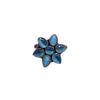 Bague Fleur Œil de Chat Bleue en Laiton Plaqué Argent 925 Faite à la Main, Classique, en Forme de Cœur, Florale, avec Pierre Naturelle, pour Usage Quotidien