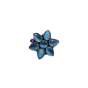 Blue Cat's Eye Flower <b>Ring</b> 925 Sterling Silver Handmade Floral <b>Statement</b> <b>Ring</b> Natural Gemstone Jewelry for Women - Product Image 2