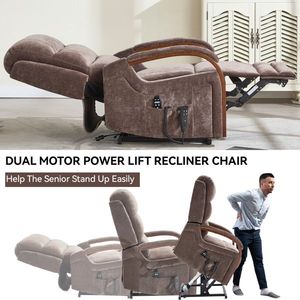 Poltrona Reclinabile Elettrica a Doppio Motore con Braccioli in Legno Massello, Posizioni Infinite, Massaggio Termico, Resistente fino a 350 LBS - Product Image 3