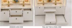 Mandir Tradicional de Madera de Teca con Aspecto de Mármol, Tallado con Láser, Jali, Templo Blanco Brillante, Mandir Moderno para el Hogar, Mandir Pooja Blanco Pulido - Product Image 4