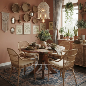 Durable Handcrafted Solid <b>Wood</b> Round <b>Dining</b> <b>Table</b> Antique Design Eco-Friendly <b>Rustic</b> Vintage - Product Image 5