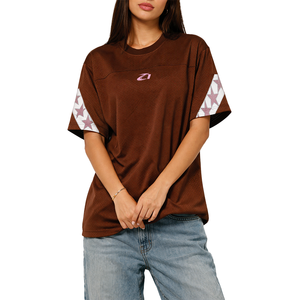 เสื้อฟุตบอลอเมริกันแบบตาข่ายย้อนยุค OEM ทรงโอเวอร์ไซส์ สีน้ำตาล เสื้อกีฬาระบายอากาศได้ดี ผลิตจากโพลีเอสเตอร์ ชุดฝึกซ้อมทีม รับผลิตตามสั่ง - Product Image 1