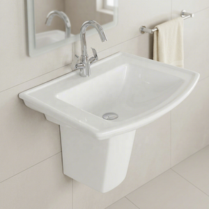 Modern European Design Granite Finish Ceramic Half Pedestal Wash Basin <b>Wall</b> Hung For Hospital Mall - Product Image 2