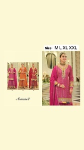 นำเสนอคอลเลกชันชุดเดรสผ้าทอคุณภาพสูงผ้าจอร์เจียเทียมเสื้อทำงานปักลายและชาราพาลาซโซกับ dupatta - Product Image 3