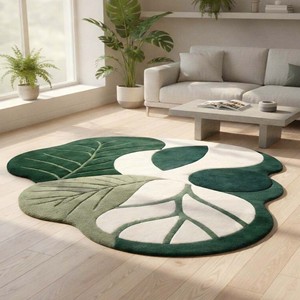 Tapis d'intérieur moderne en forme de feuille verte inspiré de la nature, tapis doux tufté pour salon, chambre à coucher, couverture de sol décorative botanique design - Product Image 5