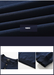 <b>Men's</b> Navy Blue <b>Henley</b> Collar Sweatshirt Regular Fit Long Sleeve Casual Knitted Pullover Solid Color Breathable Cotton <b>Top</b> - Product Image 3