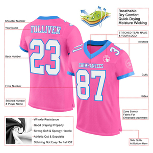 เสื้อฟุตบอลสีน้ำเงินไฟฟ้าแบบกำหนดเอง สีชมพู สีขาว ผ้าตาข่ายสีน้ำเงินไฟฟ้า ของแท้ คุณภาพสูง ระบายอากาศได้ดี ชุดกีฬา - Product Image 2