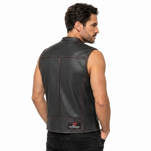 Gilet en cuir pour homme, veste en cuir sans manches de qualité supérieure, cuir véritable souple et durable, style motard classique, mode décontractée pour l'extérieur - Product Image 3
