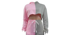 Conjunto de Sudadera Corta con Capucha y Pantalones Jogger para Mujer, Diseño de Bloques de Color en Dos Tonos, Bordado, Informal, de Invierno, al por Mayor, OEM - Product Image 4