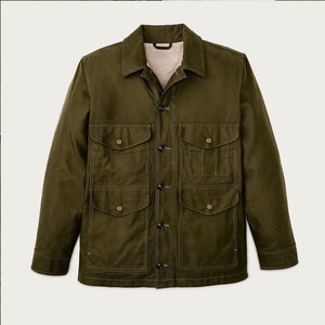 Chemise-veste en toile vert olive pour homme avec fermeture boutonnée et poches poitrine, style workwear, coupe classique, pour l'automne - Product Image 1