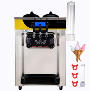 Commercial 2200W Countertop Ice Cream <b>Maker</b> 22-30L/H Yield Soft Serve Machine 2x6L <b>Yogurt</b> Hopper 2L Cylinder LCD Panel Puffing - Product Image 1
