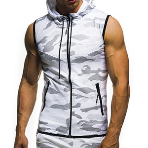 Sudadera sin mangas con capucha para hombre, estampado de camuflaje, cremallera frontal, secado rápido, ajuste deportivo, ropa de verano para entrenamiento y gimnasio - Product Image 5