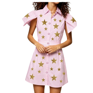 Robe de plage bleu clair avec broderie de sequins rouges, manches longues, longueur mini, col en V, respirante, pour femme, printemps/été - Product Image 3