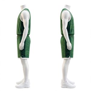 Tenue de basketball pour homme NEXTEX, maillot sans manches et short en polyester avec impression topographique verte, kit de sublimation - Product Image 4