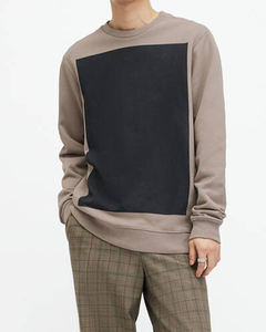 Men's Long Sleeve Color Blocked Crewneck Sweatshirt With <b>Logo</b> Front Regular Fit Casual Knitted Cotton O-Neck - Product Image 2