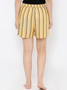 Shorts de Algodón Amarillo a Rayas para Mujer, Cintura Media, Cordón Ajustable, Casual, Transpirable, Tejido, Corte Regular, con Bolsillos - Product Image 2
