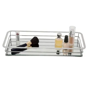 <b>Rectangular</b> Glass Cosmetic <b>Tray</b> <b>Mirror</b> Surface Modern Design Decorative Storage Organizer for Makeup and Beauty Products - Product Image 1