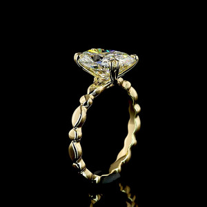 Anillo de compromiso y boda con diamante solitario cultivado en laboratorio, corte cojín, certificado IGI, con banda de cuentas, en oro de 10K, 14K, 18K, plata 925, 935 - Product Image 3