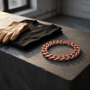 สร้อยข้อมือทองแดงแท้แบบ Cuban Link ทำมือ งานฝีมือโลหะหนัก ฮิปฮอป เครื่องประดับบำบัด สำหรับผู้ชายและผู้หญิง ชุบ OEM - Product Image 3