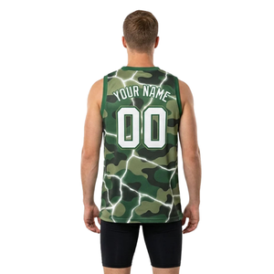 Conjunto de Baloncesto con Patrones de Camuflaje, Camiseta sin Mangas con Cuello en V para Hombre y Pantalones Cortos Ajustados Lisos con Nombre del Equipo y Números de Jugador - Product Image 2