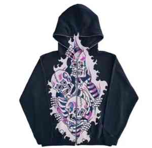 Sweat-shirts pour hommes tendance en molleton technique, effet usé, délavé à l'acide, fermeture éclair - Product Image 5