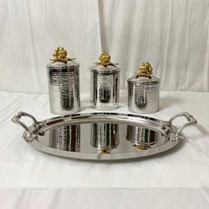 High End Gold Hammered Stainless Steel Jar Set Clip-on Lids Tray Decorative <b>Storage</b> Containers <b>Kitchen</b> Home Decor Accent - Product Image 4
