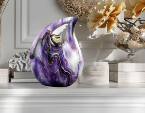 Urna Decorativa para Cremación en Forma de Lágrima con Diseño de Mármol Morado para Exhibición - Product Image 1