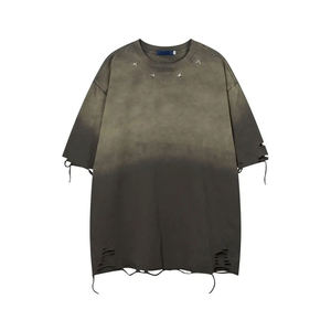 T-shirt en tricot surdimensionné pour homme, col rond, manches longues, style streetwear, dégradé de couleurs, vêtement décontracté - Product Image 3