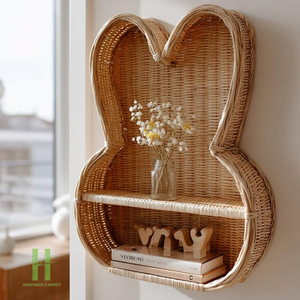 Étagère murale en rotin écologique faite à la main, design lapin, organisateur de rangement en osier naturel pour chambre d'enfant, chambre des enfants, maison durable - Product Image 4