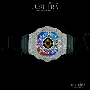 Montre de sport unisexe de luxe Justhira avec moissanite VVS personnalisée, cadran carré glacé, style antique, résistante à l'eau 3 ATM, bracelet en caoutchouc noir - Product Image 3