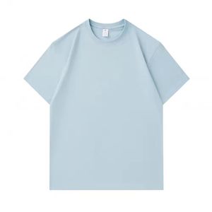 T-shirt en coton bleu clair à manches courtes pour homme, coupe classique, col rond, couleur unie, tricot jersey décontracté - Product Image 1