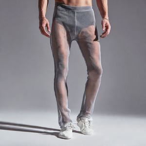 Leggings de malla transparente con cintura alta y cordón ajustable para hombre, 100% poliéster, de secado rápido, impermeables, pantalones transparentes, leggings de malla transparente a prueba de viento - Product Image 3