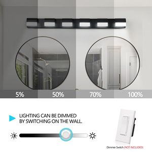 Applique murale moderne à 6 lumières LED pour salle de bain, finition nickel brossé, à poser au-dessus du miroir - Product Image 6