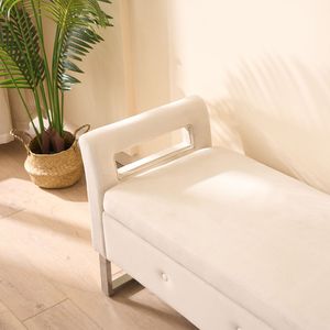67.91\" Beige Wide Velvet Storage Soft <b>Bench</b> with Armrests for Living Room <b>Entryway</b> Bedroom Furniture - Product Image 4