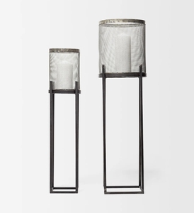 Modern Industrial Handmade Square Metal Mesh Candle <b>Lanterns</b> <b>Tall</b> Pedestal Pillar Holder Stand for Elegant Home Wedding Decor - Product Image 3