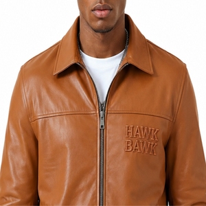 <b>Men's</b> Premium <b>Leather</b> Bomber <b>Jacket</b> Turn-down Collar Zipper Closure Embossed Logo Casual Style Export Quality For <b>Men</b> <b>Jacket</b> - Product Image 4