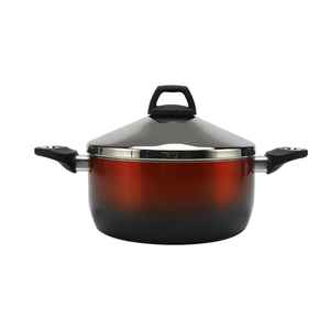 Olla de aluminio antiadherente con tapa de vidrio y mango de madera, olla para cocinar compatible con inducción, olla para sopa. - Product Image 2