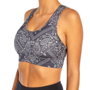 Women's Navy <b>Blue</b> Paisley Print Sports <b>Bra</b> Racerback Scoop Neck Medium Support Yoga Workout Wear - Product Image 6