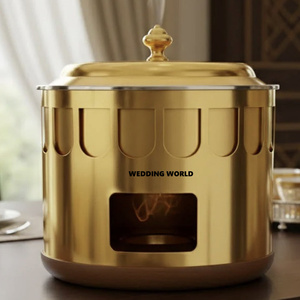 Matte Silver Finished Metal Hotpot <b>Dinnerware</b> Tabletop Luxury Casserole Customized Size Hot Selling Fancy Metal Food Warmer - Product Image 3
