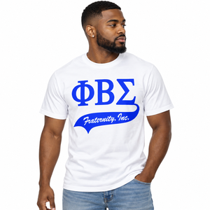 Phi Beta Sigma <b>White</b> <b>Mens</b> Graphic T <b>Shirt</b> with Royal Blue Greek Letter Logo Fraternity Inc Print <b>Short</b> <b>Sleeve</b> Crew Neck Casual - Product Image 1